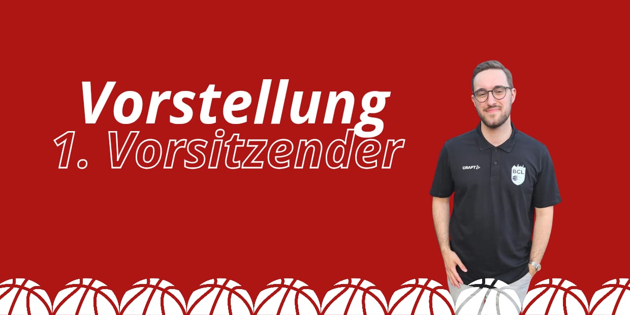 Ein Mann im schwarzen Shirt vor einem roten Hintergrund. Darüber die Überschrift Vorstellung 1. Vorsitzender.